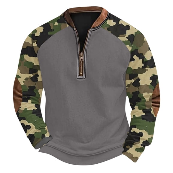 ZCFZJW Tactical Shirts for Men Camo Patchwork Print Long Sleeve Half Zip up V Neck Henley Tops Trendy Plus Size Fashion Athletic Sweatshirts XL