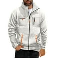 thumbnail image 1 of ZCFZJW Tactical Sweatshirts for Men Winter Plush Thick Warm Sherpa Fleece Lined Long Sleeve Full Zip up Stand Collar Pullover Tops Big and Tall Regular Fit Cargo Jackets with Multi-Pockets White M, 1 of 5