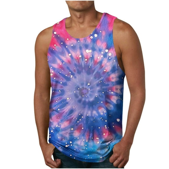 ZCFZJW Tie Dye Gradient Color Print Mens Vest Casual Sleeveless Round Neck Basic Workout Tank Tops Loose Fit Comfy Big and Tall Graphic Tees Shirt Multicolor#09 XXXXXXL
