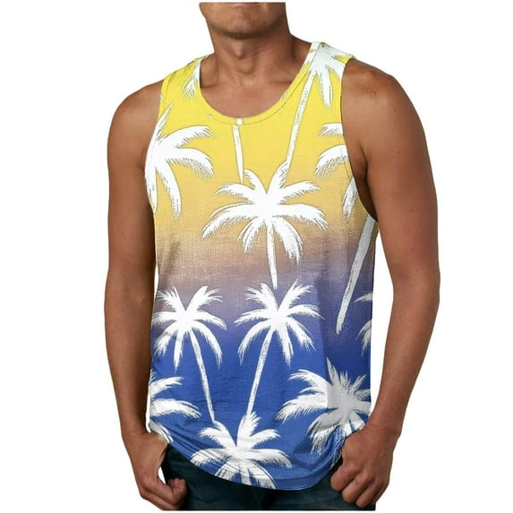 ZCFZJW Tie Dye Tropical Palm Tree Print Tank Tops for Men Loose Regular Fit Casual Summer Sleeveless Vest Quick Dry Workout Tees Shirt Hawaiian Beach Top Green XL