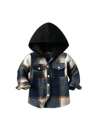 Zcfzjw Toddler Kids Boys Girls Flannel Plaid Shirt Shacket Jacket Long Sleeve Lapel Button Down Pocketed Shirts Regular Fit Casual Fall Coat Outwear