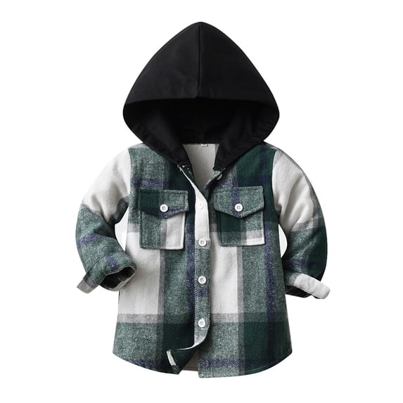 ZCFZJW Toddler Baby Boys Girls Plaid Flannel Shirt Casual Long Sleeve Button Down Jacket Kids Fall Shacket Coat Outwear Tops with Pockets Black 18-24 Months