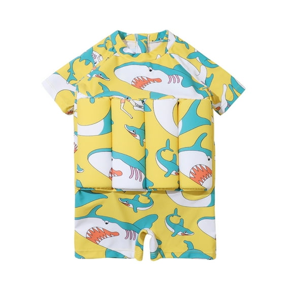 ZCFZJW Toddler Floatation Swimsuit with Adjustable Buoyancy Float Suit Rashguard Cute Cartoon Pattern One-Piece Training Aid Swimwear for Baby Kids Girls Boys Yellow#02 3-4 Years