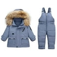 thumbnail image 1 of ZCFZJW Toddler Kids Baby Boys Girls Kids Thickened Down Warm Jacket Coat with Detachable Fuzzy Hood and Strap Ski Bib Pants Snowsuit Winter Infant Outfit Sets Blue 1-2 Years, 1 of 6