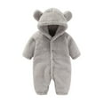 thumbnail image 1 of ZCFZJW Toddler Kids Baby Boys Girls Winter Sherpa Fleece Warm Hooded Rompers Long Sleeve Plush Thick Jumpsuit with Cute Bear Ear Hood Casual Button up Bodysuit Outfit Set Gray 9M, 1 of 6