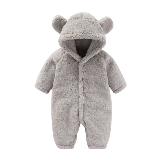 ZCFZJW Toddler Kids Baby Boys Girls Winter Sherpa Fleece Warm Hooded Rompers Long Sleeve Plush Thick Jumpsuit with Cute Bear Ear Hood Casual Button up Bodysuit Outfit Set Gray 9M