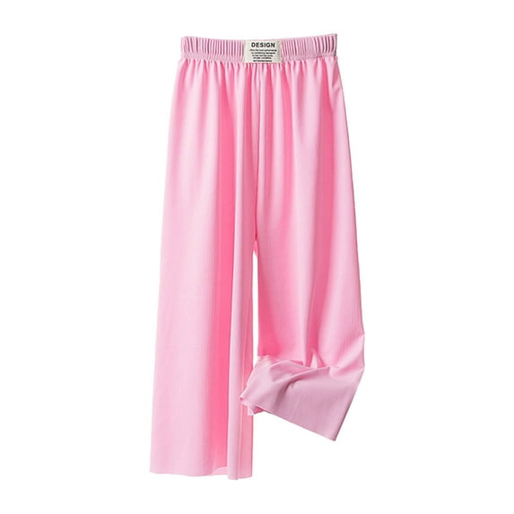 ZCFZJW Toddler Kids Baby Girls Fashion Cute Sweet Ice Silk Wide Leg Pants Summer Stretch Elastic Waist Trousers Leggings Long Pants #01-Hot Pink 6-7Years