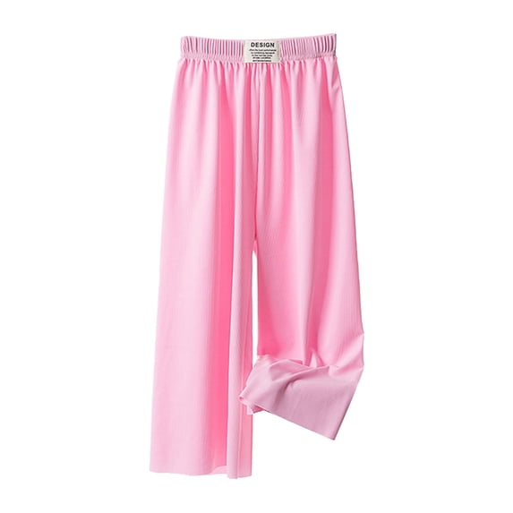 ZCFZJW Toddler Kids Baby Girls Fashion Cute Sweet Ice Silk Wide Leg Pants Summer Stretch Elastic Waist Trousers Leggings Long Pants #01-Hot Pink 7-8Years