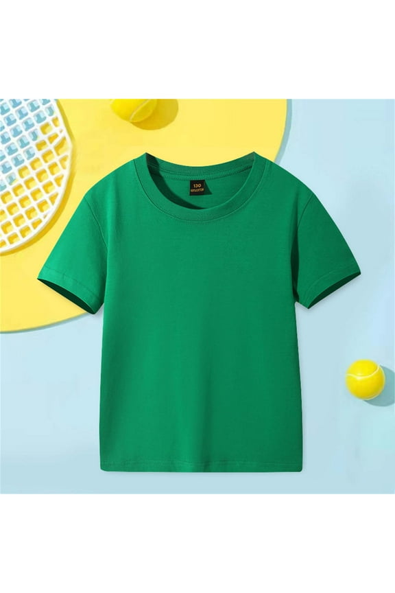 Toddler Kids Boys Girls Summer Cotton T-Shirts Trendy Solid Color Short Sleeve Round Neck Pullover Tops Soft Cotton Basic Plain Tees Shirt Green 10 Years