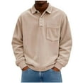 thumbnail image 1 of ZCFZJW Trendy Sweatshirt for Men Regular Fit Casual Fall Spring Corduroy Lapel Button Down Collar Long Sleeve Shirts Loose Fit Fashion Pullover Tops with Pockets Khaki XL, 1 of 6