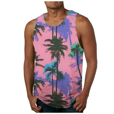 ZCFZJW Tropical Palm Tree Tank Tops for Men Big and Tall Regular Fit Casual Sleeveless Muscle T-Shirts Graphic Gym Workout Athletic Tees Shirt Multicolor#01 XXXL