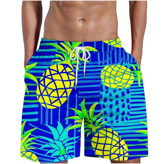 ZCFZJW Tropical Swim Trunks for Men Big and Tall Regular Fit Casual Summer Drawstring Elastic Waist Beach Board Shorts with Pockets Trendy Hawaiian Short Pants Bathing Suit Blue XXXL