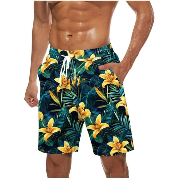 ZCFZJW Tropical Swim Trunks for Men Lightweight Casual Beach Hawaiian Short Pants Drawstring Elastic Waist Surfing Board Shorts with Pockets Army Green M