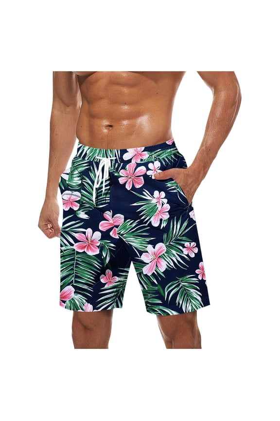 Tropical Swim Trunks for Men Lightweight Casual Beach Hawaiian Short Pants Drawstring Elastic Waist Surfing Board Shorts with Pockets Green XXL