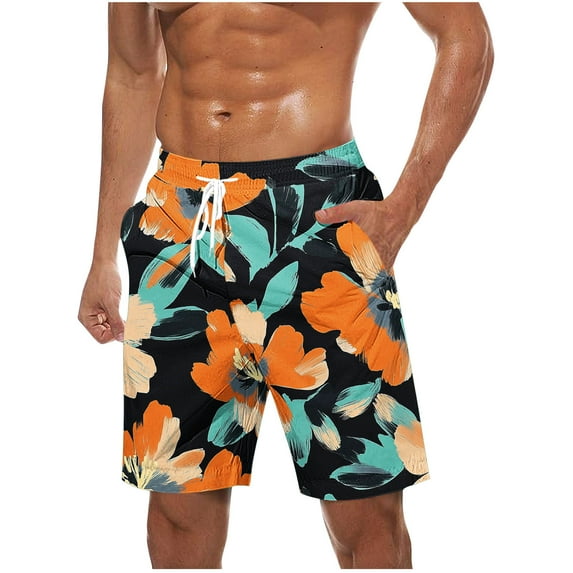 ZCFZJW Tropical Swim Trunks for Men Lightweight Casual Beach Hawaiian Short Pants Drawstring Elastic Waist Surfing Board Shorts with Pockets Orange XXXXXL