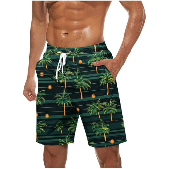 ZCFZJW Tropical Swim Trunks for Men Lightweight Casual Beach Hawaiian Short Pants Drawstring Elastic Waist Surfing Board Shorts with Pockets Black L