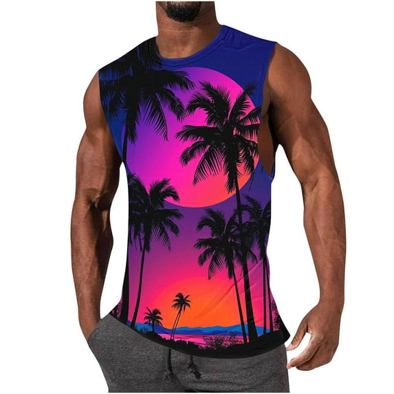 ZCFZJW Tropical Tank Tops for Men Summer Sleeveless Beach Hawaiian T-Shirts Trendy Holiday Vacation Tees Shirt Loose Lightweight Comfy Basic T Shirts Multicolor#03 XXXXXL