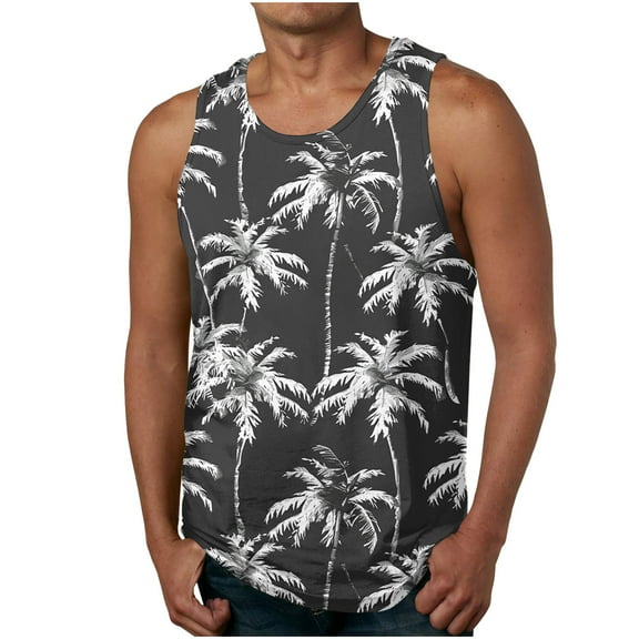 ZCFZJW Tropical Tank Tops for Women Big and Tall Regular Fit Casual Summer Beach Palm Tree Print Crewneck Graphic T-Shirts Quick Dry Workout Tees Multicolor#12 XXXXL