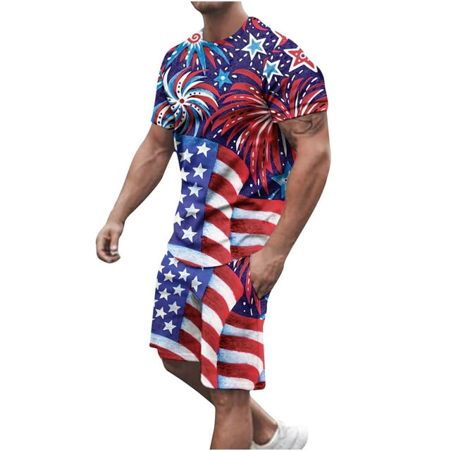 ZCFZJW Two Piece Patriotic Outfits Set for Men American Flag Print ...