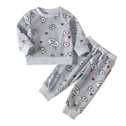 ZCFZJW Valentines Day Outfits Set for Toddler Kids Baby Girls Boys Casual Long Sleeve Love Heart Pattern Graphic Crewneck Sweatshirts and Sweatpants Suit Gray 2-3Years