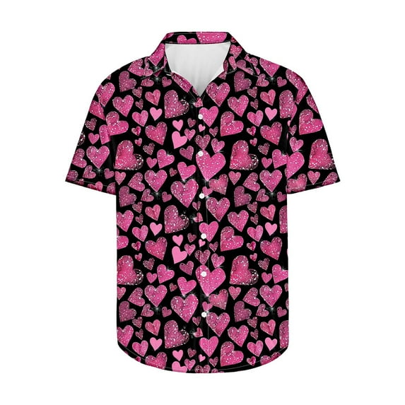 ZCFZJW Valentines Day Tops for Men Trendy Short Sleeve Love Heart Pattern Print Beach Hawaiain Aloha T-Shirts Casual Graphic Holiday Tees Tops Multicolor#14 L