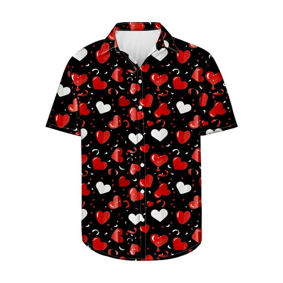 ZCFZJW Valentines Day Tops for Men Trendy Short Sleeve Love Heart Pattern Print Beach Hawaiain Aloha T-Shirts Casual Graphic Holiday Tees Tops Multicolor#01 XXXXXL