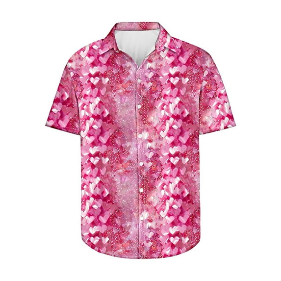 ZCFZJW Valentines Day Tops for Men Trendy Short Sleeve Love Heart Pattern Print Beach Hawaiain Aloha T-Shirts Casual Graphic Holiday Tees Tops Multicolor#06 L