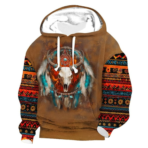 ZCFZJW Vintage Aztec Ethnic Style Print Hoodie Tops for Men Casual Drawstring Long Sleeve Hooded Pullover Sweatshirts Lightweight Cozy Outwear Coat with Pockets Multicolor#03 L