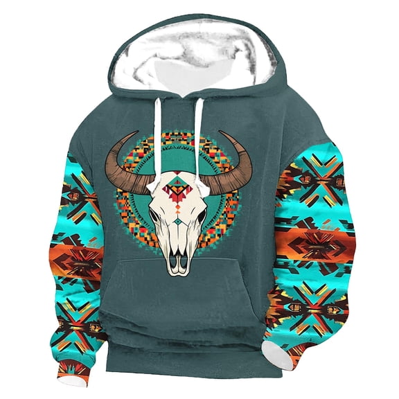 ZCFZJW Vintage Aztec Ethnic Style Print Hoodie Tops for Men Casual Drawstring Long Sleeve Hooded Pullover Sweatshirts Lightweight Cozy Outwear Coat with Pockets Multicolor#02 M