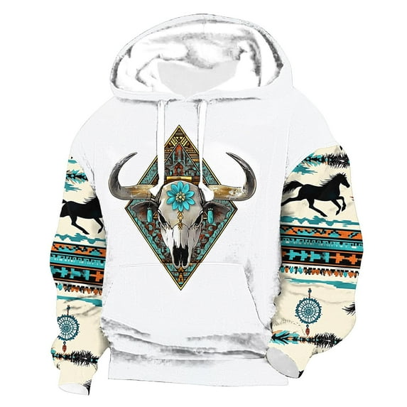 ZCFZJW Vintage Aztec Ethnic Style Print Hoodie Tops for Men Casual Drawstring Long Sleeve Hooded Pullover Sweatshirts Lightweight Cozy Outwear Coat with Pockets Multicolor#09 XXXL