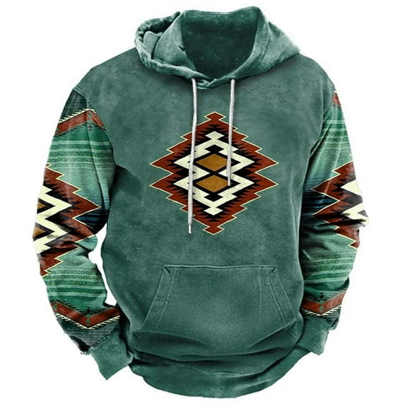 ZCFZJW Vintage Aztec Western Hoodies for Men Big and Tall Regular Fit Casual Drawstring Long Sleeve Hooded Pullover Sweatshirts Ethnic Style Print Outwear Tops with Pocket Multicolor#05 M