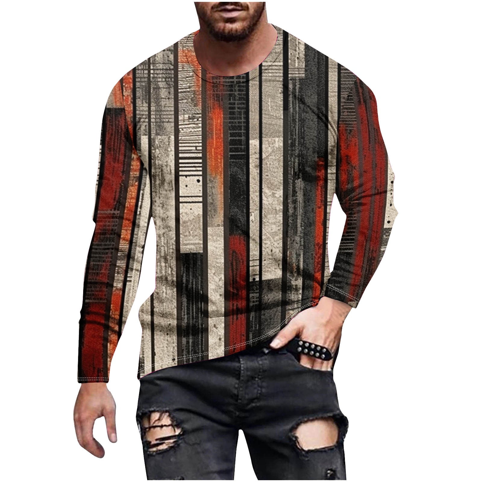 ZCFZJW Men's Long Sleeve T-Shirt, 3D Flame Printed, Crewneck ZCFZJW Men's Long Sleeve T-Shirt, 3D Flame Printed, Crewneck