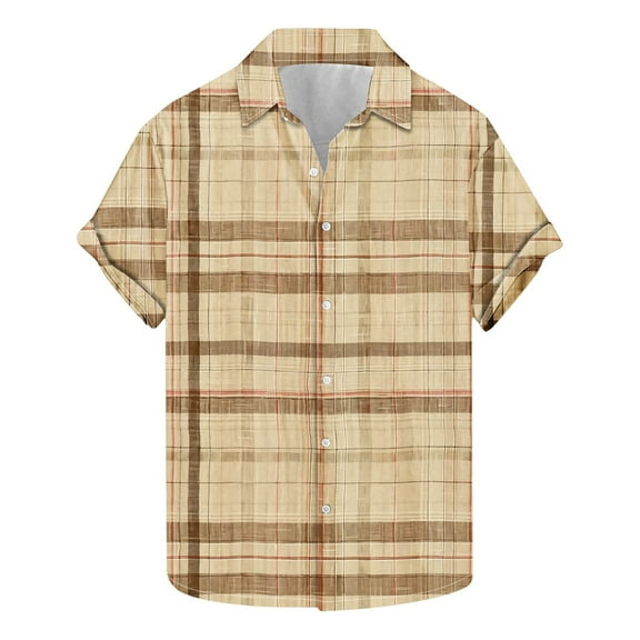 ZCFZJW Vintage Color Block Print T-Shirts for Men Big and Tall Regular Fit Casual Summer Short Sleeve Plaid Button Down Hawaiian Shirts Tops Multicolor#10 S