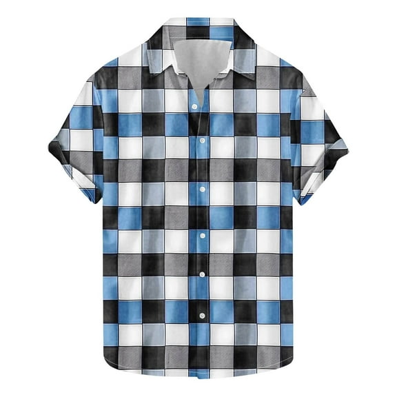 ZCFZJW Vintage Color Block Print T-Shirts for Men Big and Tall Regular Fit Casual Summer Short Sleeve Plaid Button Down Hawaiian Shirts Tops Multicolor#06 XXXXXL