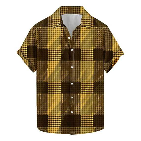 ZCFZJW Vintage Color Block Print T-Shirts for Men Big and Tall Regular Fit Casual Summer Short Sleeve Plaid Button Down Hawaiian Shirts Tops Multicolor#08 XXXXXL