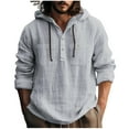 thumbnail image 1 of ZCFZJW Vintage Hoodie T-Shirts for Men Lightweight Casual Drawstring Long Sleeve Button Down Soft Cotton and Linen Beach Vacation Tees Shirt Tops with Pockets Gray XL, 1 of 6