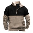 thumbnail image 1 of ZCFZJW Vintage Striped Color Block Print Sweatshirts for Men Big and Tall Regular Fit Casual Long Sleeve 1/4 Zip up Stand Collar Pullover Tops with Pocket Beige L, 1 of 3