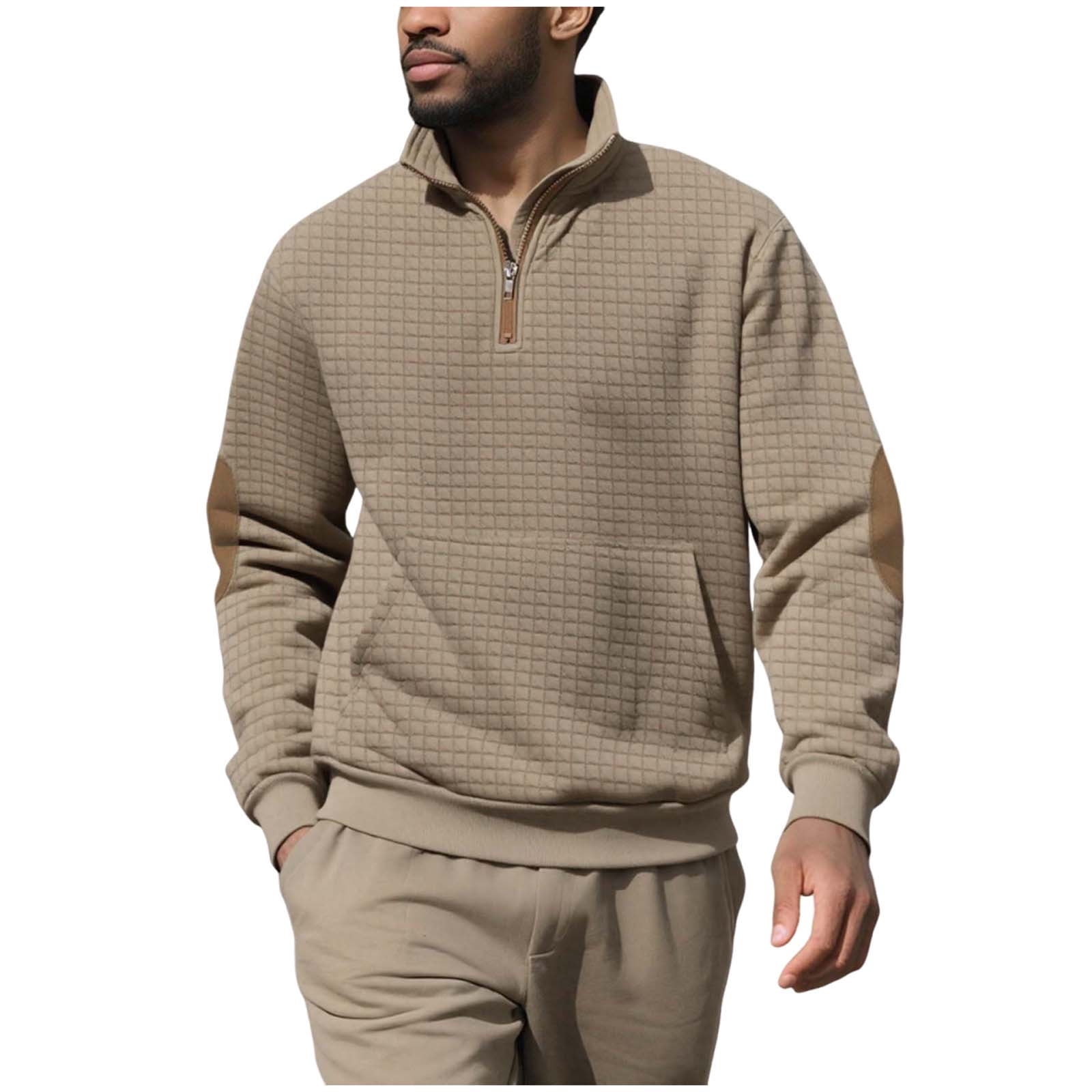 ZCFZJW Waffle Knit Sweatshirts for Men Lightweight Casual Fall