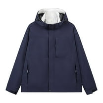 ZCFZJW Waterproof Jackets for Men Lightweight Rain Jacket Hooded Raincoat Full Zip up Long Sleeve Hoodie Windbreaker for Running Hiking Travel with Pockets Navy XXL