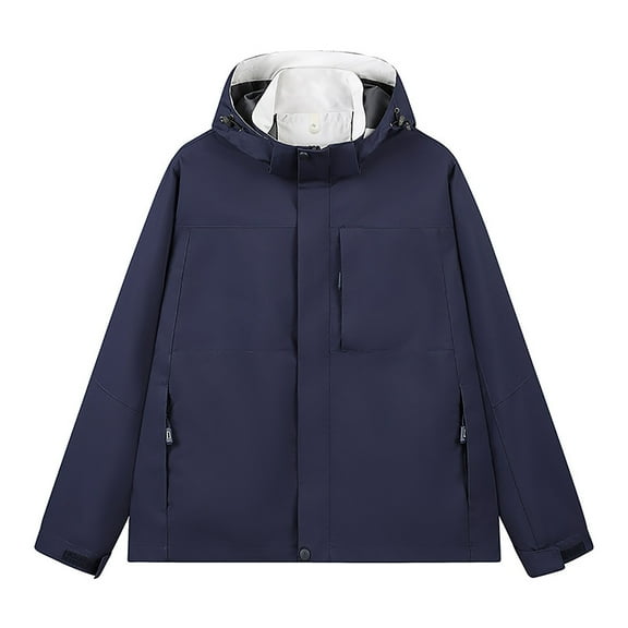 ZCFZJW Waterproof Jackets for Men Lightweight Rain Jacket Hooded Raincoat Full Zip up Long Sleeve Hoodie Windbreaker for Running Hiking Travel with Pockets Navy XXL