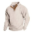 thumbnail image 1 of ZCFZJW Western Henley Sweatshirts for Men Big and Tall Regular Fit Casual Solid Color Textured Knit Long Sleeve 1/4 Button up Pullover Sweater Tops with Elbow Patch Beige S, 1 of 3