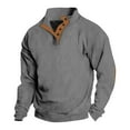 thumbnail image 1 of ZCFZJW Western Henley Sweatshirts for Men Big and Tall Regular Fit Casual Solid Color Textured Knit Long Sleeve 1/4 Button up Pullover Sweater Tops with Elbow Patch Gray L, 1 of 5