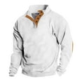 thumbnail image 1 of ZCFZJW Western Henley Sweatshirts for Men Big and Tall Regular Fit Casual Solid Color Textured Knit Long Sleeve 1/4 Button up Pullover Sweater Tops with Elbow Patch White M, 1 of 3