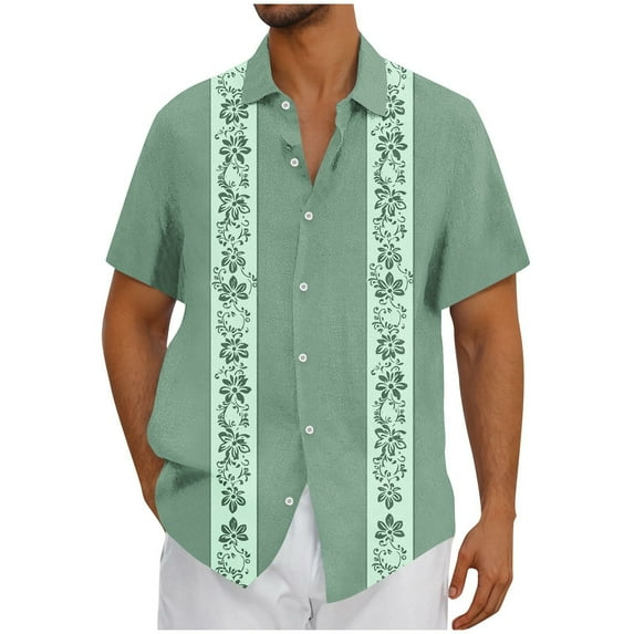 ZCFZJW Western Shirts for Men Big and Tall Regular Fit Casual Summer Short Sleeve Button Down Beach Vacation Hawaiian Tops Trendy Holiday Outfit Clothes 2025 Mint Green XXXXL