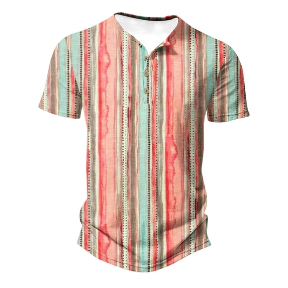 ZCFZJW Western Shirts for Men Vintage Ethnic Style Printed Summer Short Sleeve Button V Neck Henley Tops Loose Lightweight Comfy Pullover T-Shirts Pink XXL