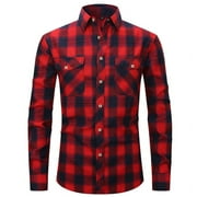 ZCFZJW Western Shirts for Men Casual Snap Buttons Regular Fit Plaid Mens Long Sleeve Lapel T-Shirts with Pockets Navy S