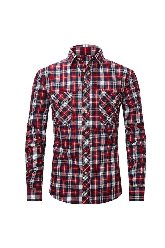 Western Shirts for Men Casual Snap Buttons Regular Fit Plaid Mens Long Sleeve Lapel T-Shirts with Pockets Wine XL