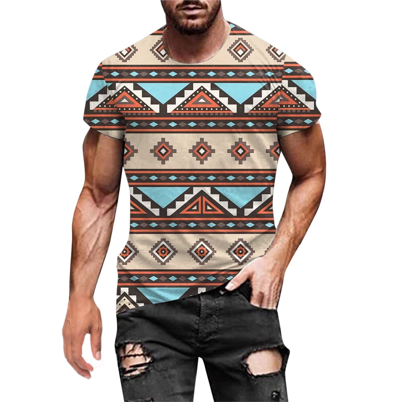 ZCFZJW Western Shirts for Men Vintage Aztec Print Short