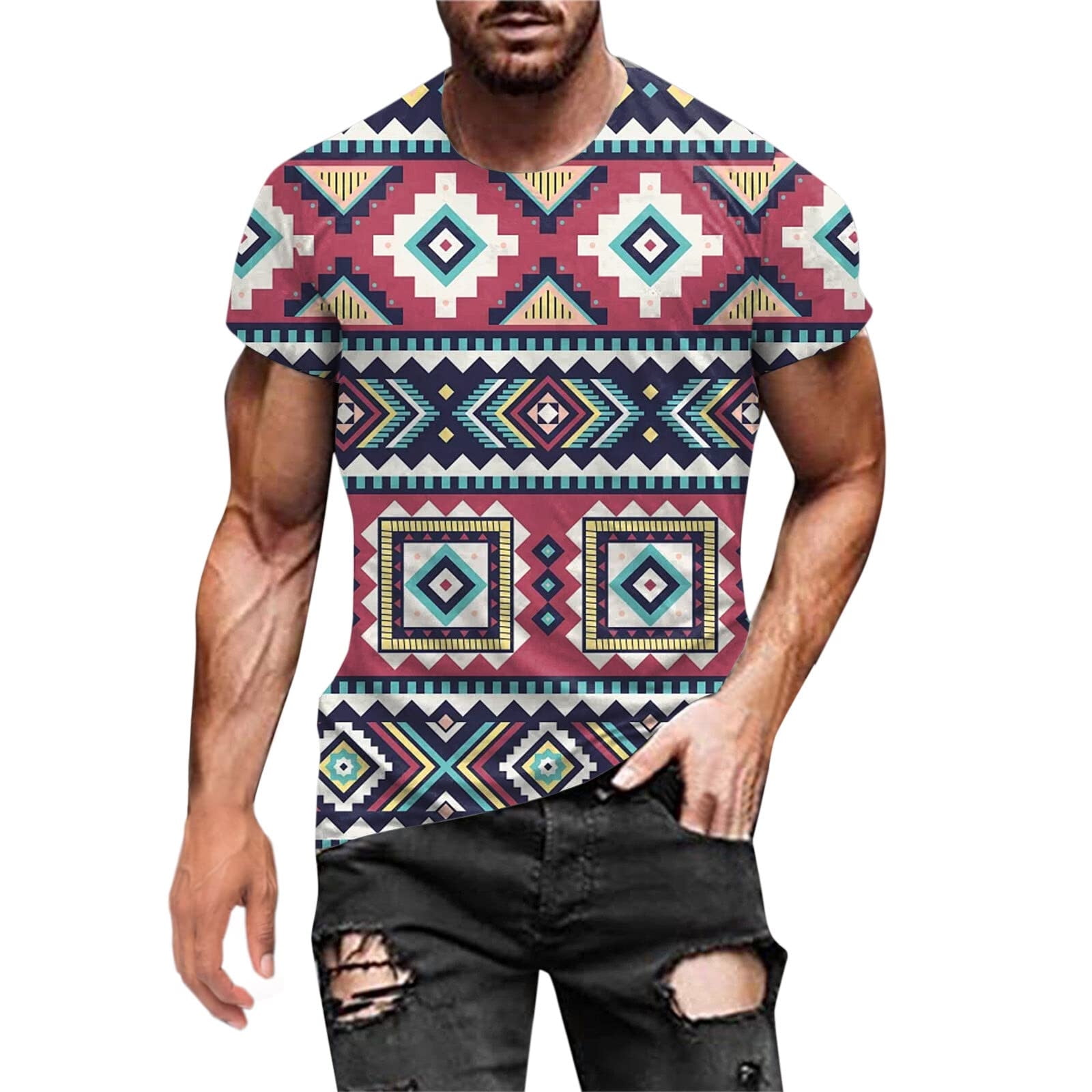 ZCFZJW Western Shirts for Men Vintage Aztec Print Short