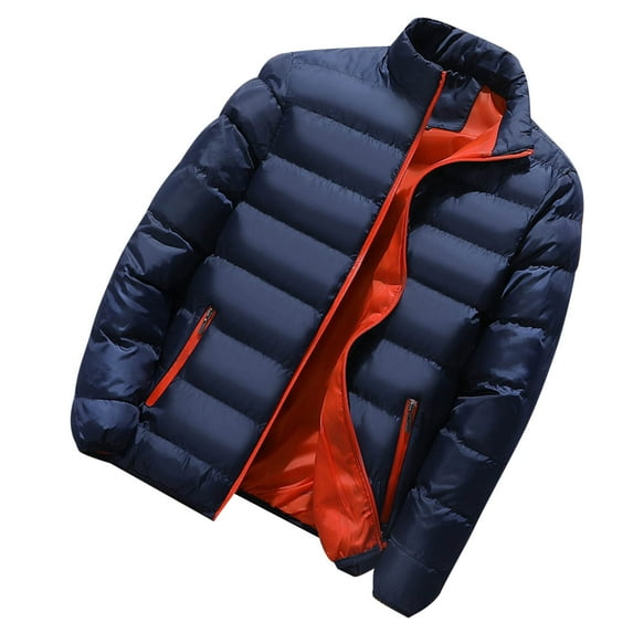 ZCFZJW Winter Jackets for Men Casual Long Sleeve Lightweight Full Zip Up Puffer Jacket Windproof Warm Coat Outwear for Travel Outdoor Hiking with Pockets Dark Blue XXXXXL